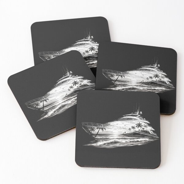 Item preview, Boceto de yate de lujo al atardecer – Diseño de arte lineal en negro designed and sold by Les-Ink-Studio.