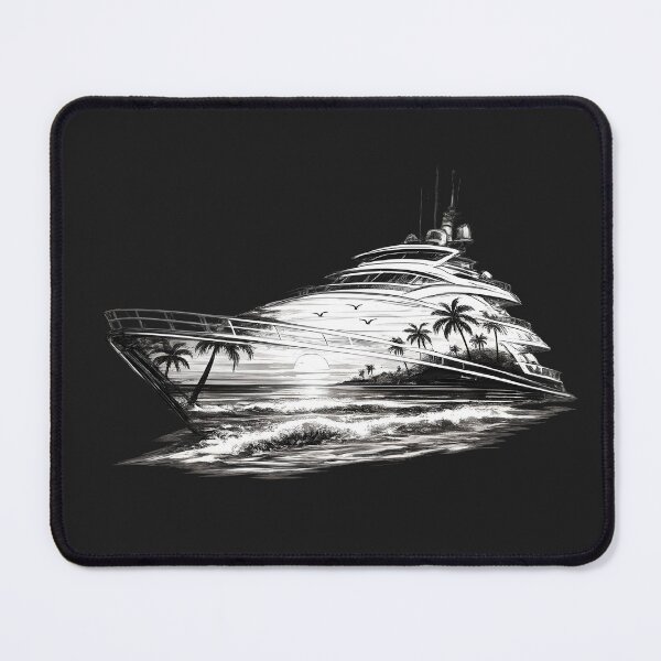 Item preview, Luxury Yacht Sunset Sketch – Black Line Art Design designed and sold by Les-Ink-Studio.