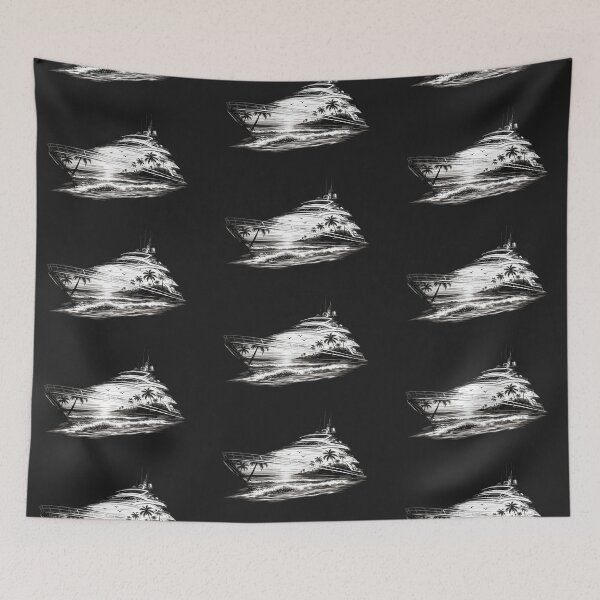 Item preview, Luxury Yacht Sunset Sketch – Black Line Art Design designed and sold by Les-Ink-Studio.