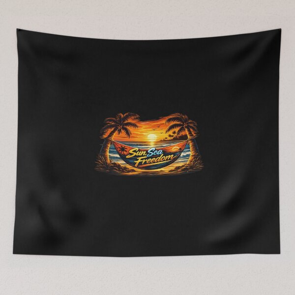 Item preview, Sun, Sea, Freedom – Tropical Hammock Sunset Design designed and sold by Les-Ink-Studio.