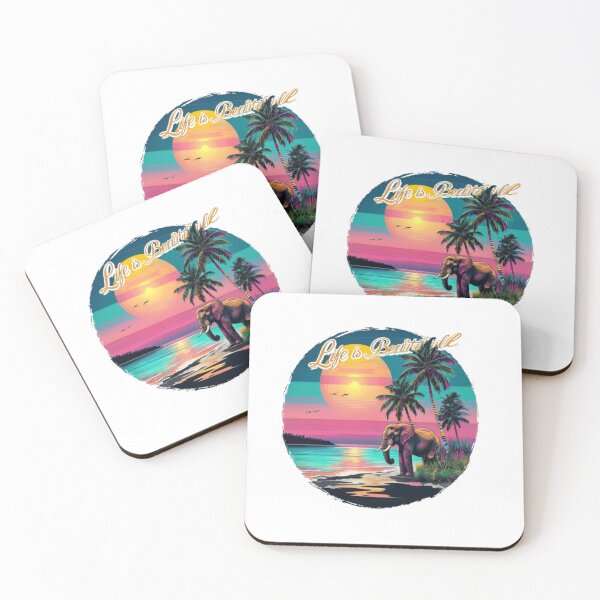Item preview, Vibrant Tropical Sunset Elephant Retro Palm Trees Graphic designed and sold by PrintforDesign.
