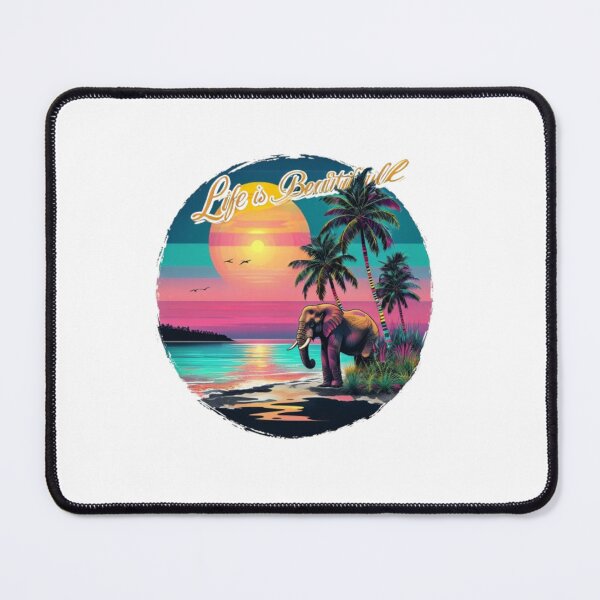 Item preview, Vibrant Tropical Sunset Elephant Retro Palm Trees Graphic designed and sold by PrintforDesign.