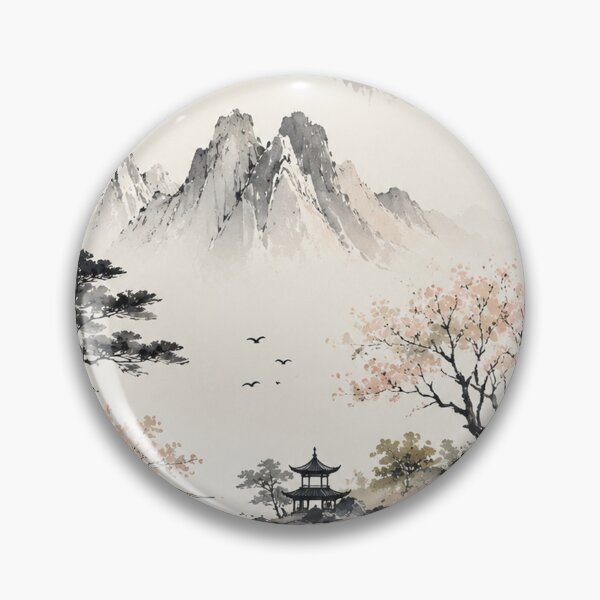 Item preview, Serene Japanese Watercolor Mountain Landscape Pattern designed and sold by NaphDesigns.