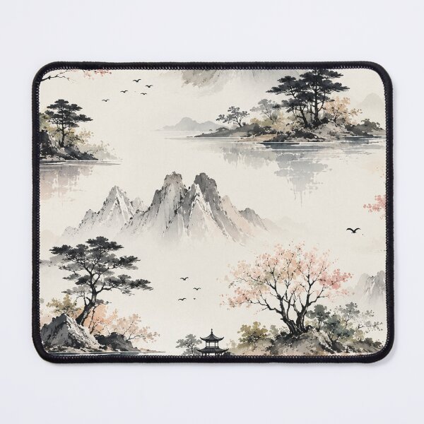 Item preview, Serene Japanese Watercolor Mountain Landscape Pattern designed and sold by NaphDesigns.
