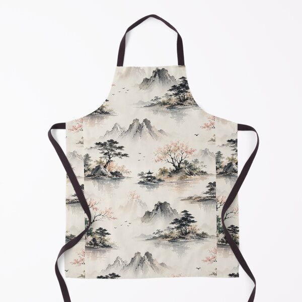 Item preview, Serene Japanese Watercolor Mountain Landscape Pattern designed and sold by NaphDesigns.