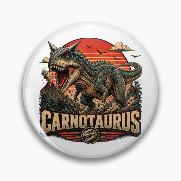 Item preview, Vintage Illustration of a Carnotaurus with a Retro Volcano designed and sold by JonelleTshirts.