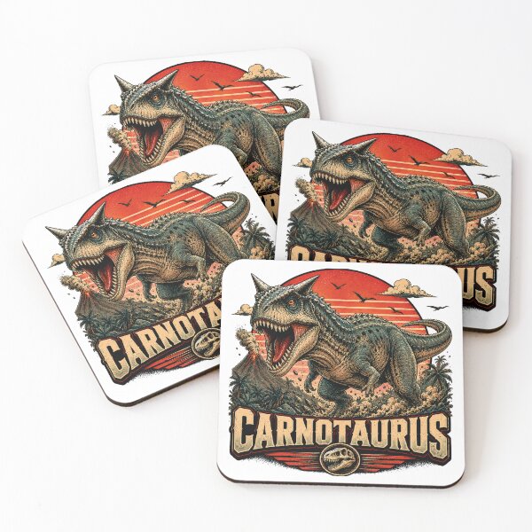 Item preview, Vintage Illustration of a Carnotaurus with a Retro Volcano designed and sold by JonelleTshirts.