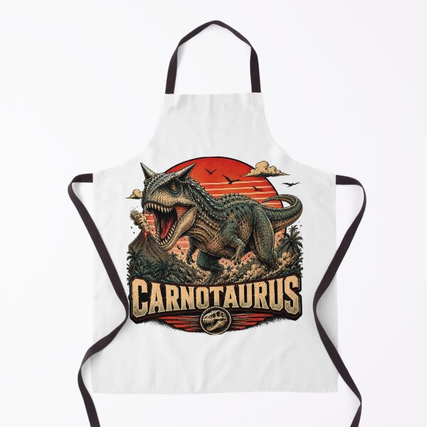 Item preview, Vintage Illustration of a Carnotaurus with a Retro Volcano designed and sold by JonelleTshirts.