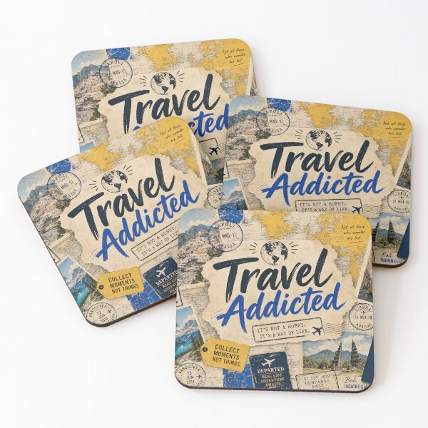 Item preview, Travel Addicted — Vintage Postcard Collage Poster  designed and sold by Jandedan.