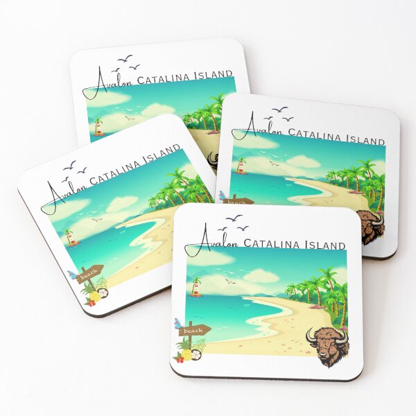 Item preview, Avalon Catalina Island Beach Scene — Bison & Lighthouse Tropical Art Print designed and sold by DonnaRaine.