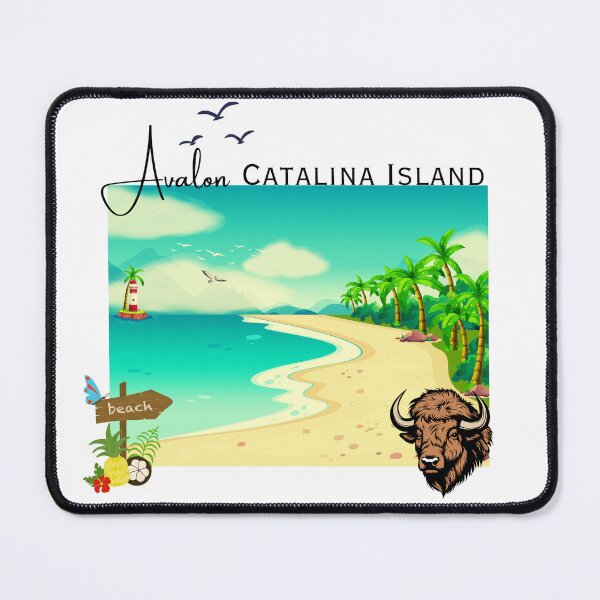 Item preview, Avalon Catalina Island Beach Scene — Bison & Lighthouse Tropical Art Print designed and sold by DonnaRaine.