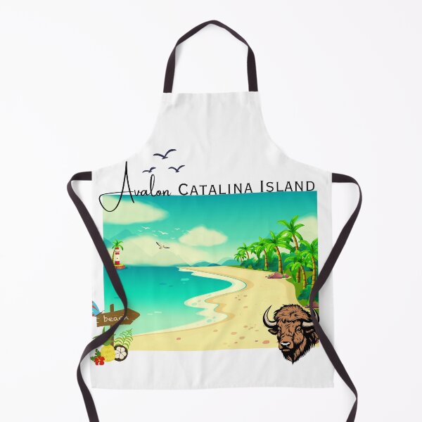Item preview, Avalon Catalina Island Beach Scene — Bison & Lighthouse Tropical Art Print designed and sold by DonnaRaine.