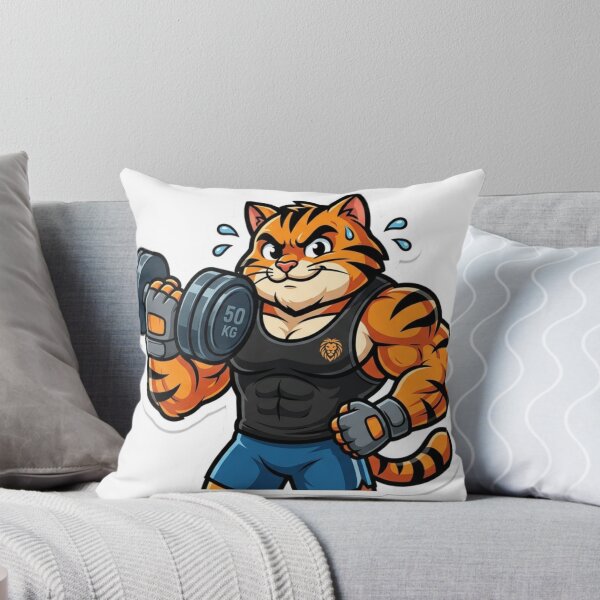 Item preview, Funny Tiger Bodybuilder Lifting Dumbbell Workout Cartoon designed and sold by JeevanStickers.