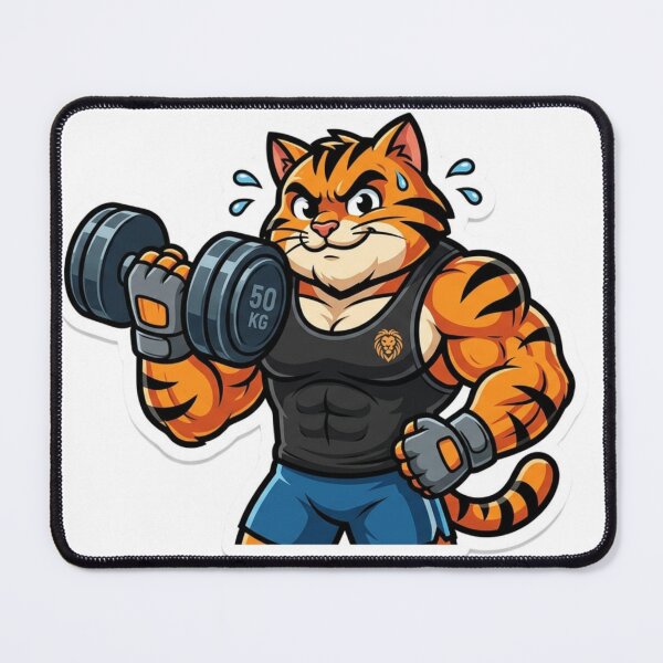 Item preview, Funny Tiger Bodybuilder Lifting Dumbbell Workout Cartoon designed and sold by JeevanStickers.