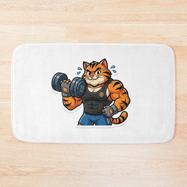 Item preview, Funny Tiger Bodybuilder Lifting Dumbbell Workout Cartoon designed and sold by JeevanStickers.