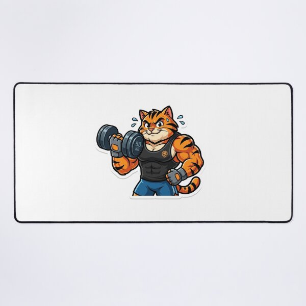 Item preview, Funny Tiger Bodybuilder Lifting Dumbbell Workout Cartoon designed and sold by JeevanStickers.