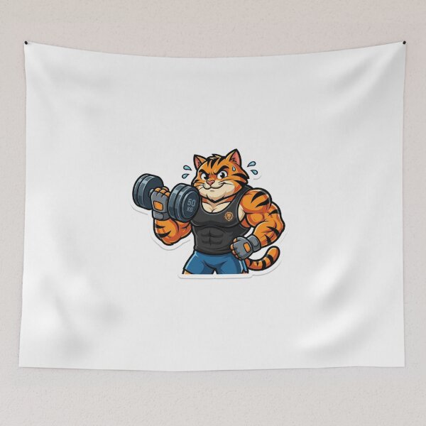 Item preview, Funny Tiger Bodybuilder Lifting Dumbbell Workout Cartoon designed and sold by JeevanStickers.
