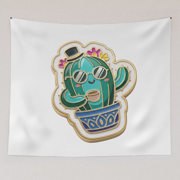 Item preview, Cactus Gentleman – Humorous character with top hat, sunglasses & flowers designed and sold by Girih.