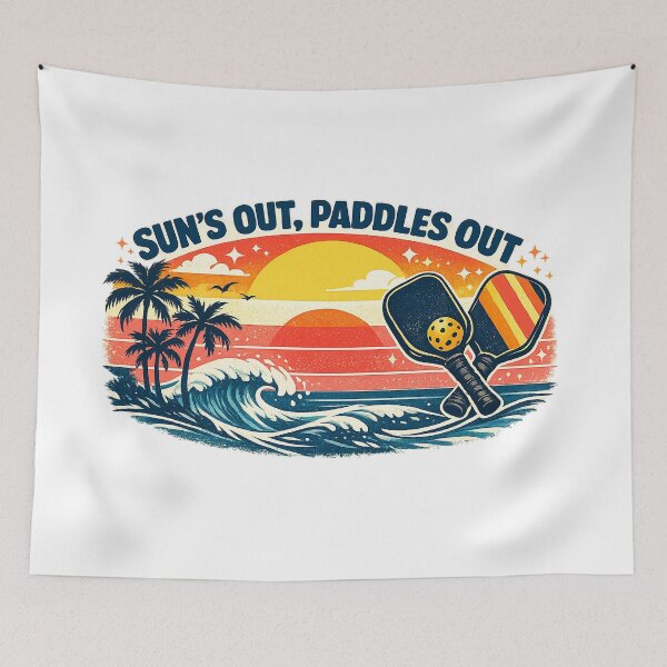 Item preview, Retro Pickleball Sunset Tee — Sun's Out Paddles Out Summer Shirt designed and sold by Cool-M-Apparel.