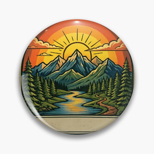 Item preview, Retro Logo Adventure Wilderness Mountains Sunset designed and sold by yachstudio.