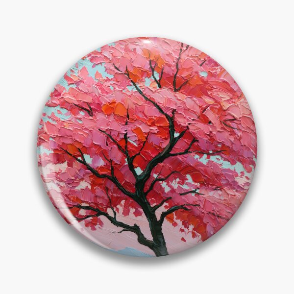 Item preview, Vibrant Pink Blossom Tree by the Lake - Impasto Style designed and sold by SlowRegardArt.