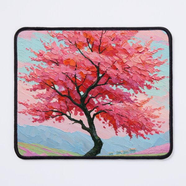 Item preview, Vibrant Pink Blossom Tree by the Lake - Impasto Style designed and sold by SlowRegardArt.