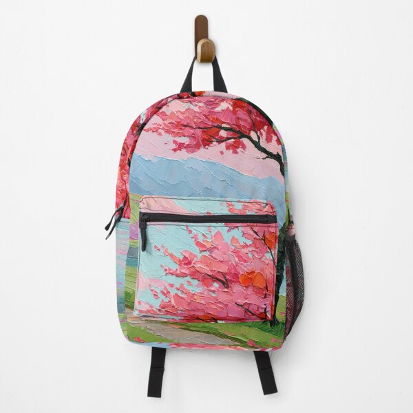 Item preview, Vibrant Pink Blossom Tree by the Lake - Impasto Style designed and sold by SlowRegardArt.