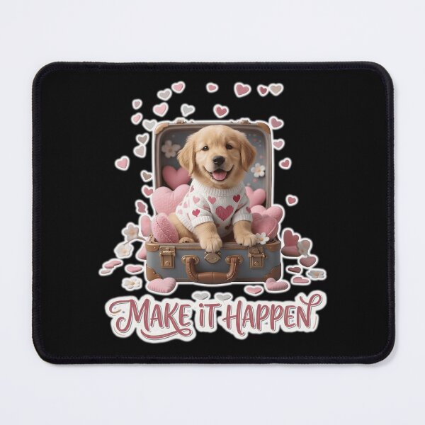 Item preview, Make It Happen Cute Golden Retriever Puppy Motivational Quote designed and sold by Basma Designs | Funny Shirts, Stickers & Mugs.
