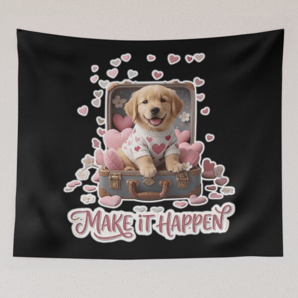 Item preview, Make It Happen Cute Golden Retriever Puppy Motivational Quote designed and sold by Basma Designs | Retro, Kawaii Shirts & Stickers.