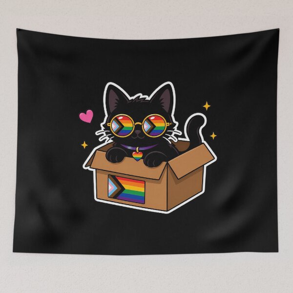 Item preview, LGBTQIA+ Progressive Black Cat in Pride Box designed and sold by ArtMassive.