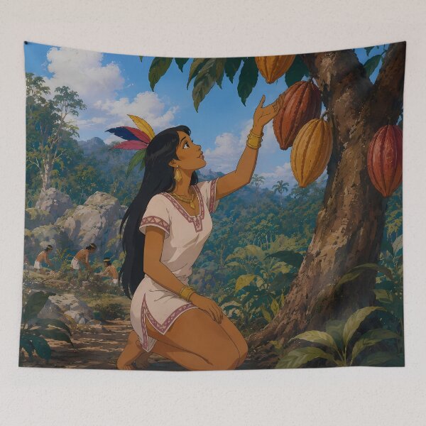 Item preview, Cacao Harvest Princess – Tropical Jungle Fantasy Art designed and sold by  Hollow Moon Studios..
