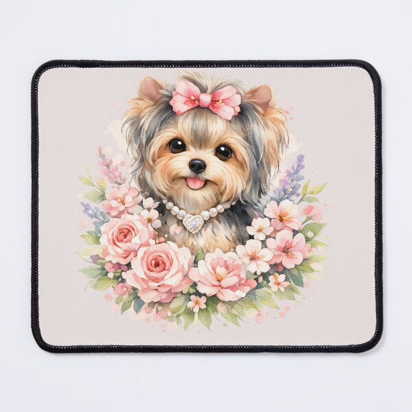 Item preview, Watercolor Yorkie – Floral Dog Mom Art designed and sold by Yorkie Magic Studio .