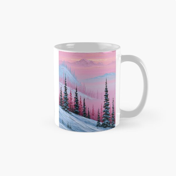 Item preview, Pink Winter Sunset in the Snowy Mountains - Impasto Style designed and sold by SlowRegardArt.