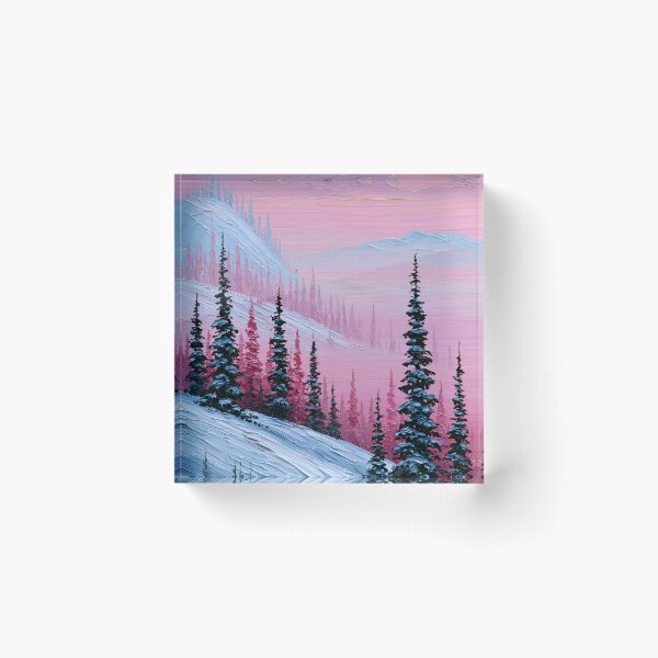Item preview, Pink Winter Sunset in the Snowy Mountains - Impasto Style designed and sold by SlowRegardArt.