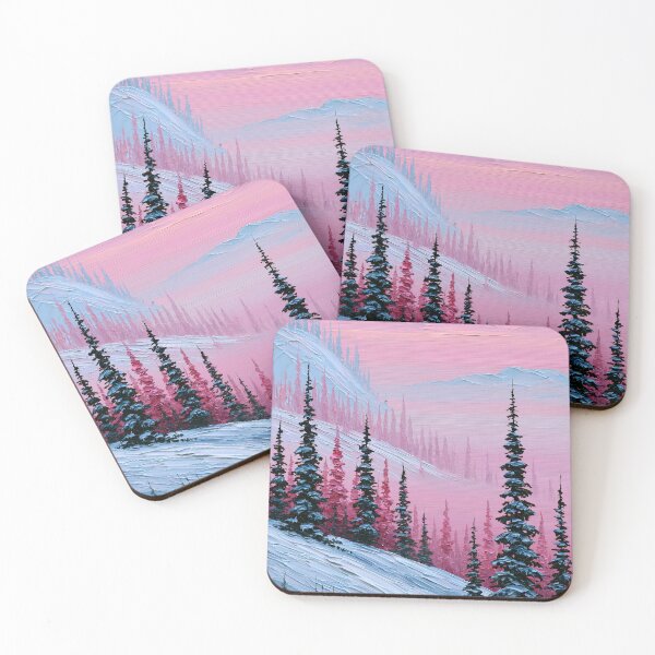 Item preview, Pink Winter Sunset in the Snowy Mountains - Impasto Style designed and sold by SlowRegardArt.