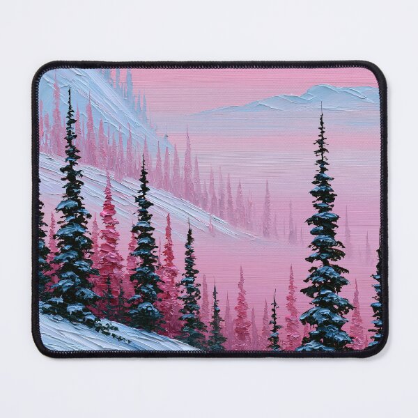 Item preview, Pink Winter Sunset in the Snowy Mountains - Impasto Style designed and sold by SlowRegardArt.