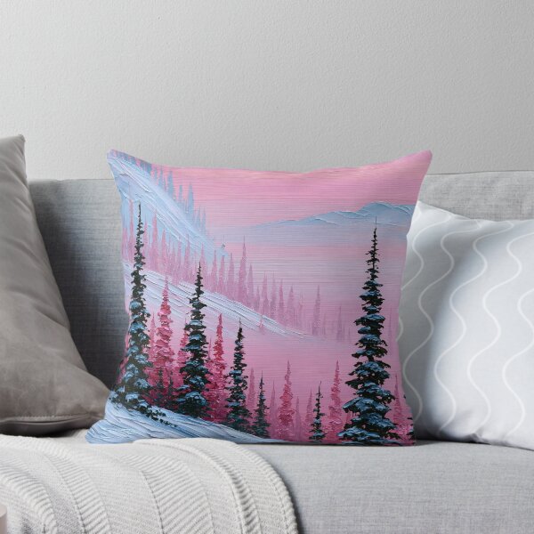 Item preview, Pink Winter Sunset in the Snowy Mountains - Impasto Style designed and sold by SlowRegardArt.