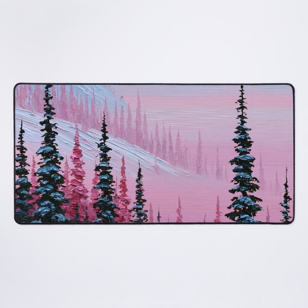 Item preview, Pink Winter Sunset in the Snowy Mountains - Impasto Style designed and sold by SlowRegardArt.