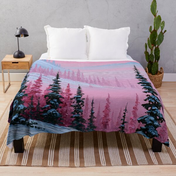 Item preview, Pink Winter Sunset in the Snowy Mountains - Impasto Style designed and sold by SlowRegardArt.