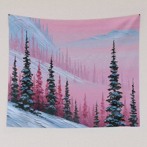 Item preview, Pink Winter Sunset in the Snowy Mountains - Impasto Style designed and sold by SlowRegardArt.