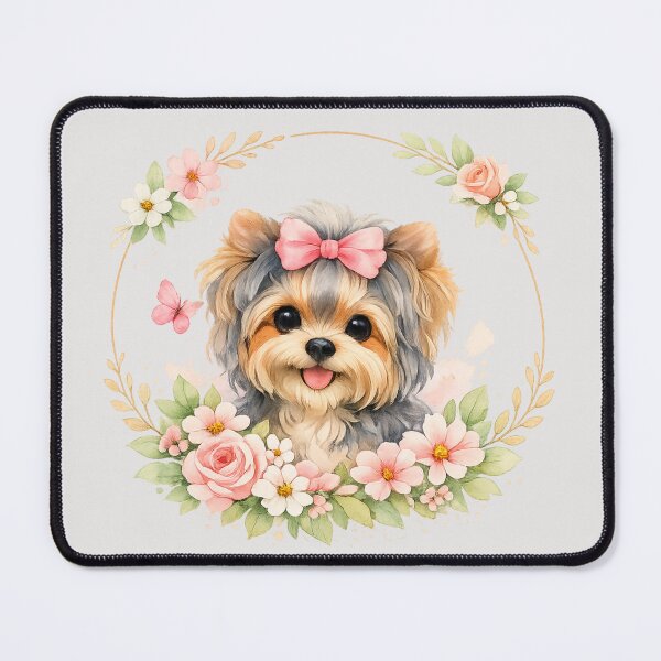Item preview, Watercolor Yorkie – Floral Dog Mom Art designed and sold by Yorkie Magic Studio .
