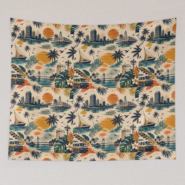 Item preview, Dar Es Salaam Tropical Retro Travel Pattern Design designed and sold by NaphDesigns.