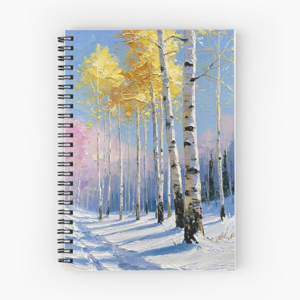 Item preview, Golden Birch Trees in Snow - Impasto Style Winter Forest designed and sold by SlowRegardArt.