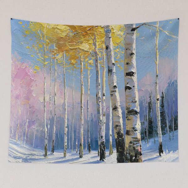 Item preview, Golden Birch Trees in Snow - Impasto Style Winter Forest designed and sold by SlowRegardArt.