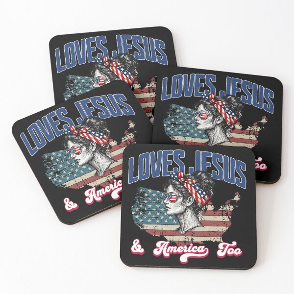 Item preview, Loves Jesus and America Too — Messy Bun Girl USA Flag map Patriotic 4th of July designed and sold by Youngkev-arts.