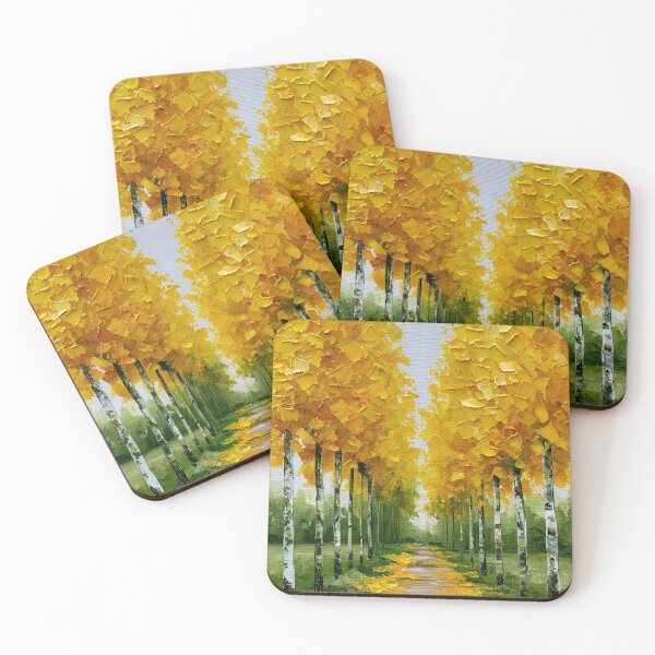 Item preview, Golden Autumn Path Through Birch Trees - Impasto Style designed and sold by SlowRegardArt.