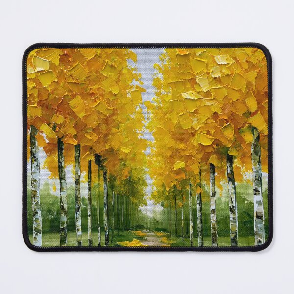 Item preview, Golden Autumn Path Through Birch Trees - Impasto Style designed and sold by SlowRegardArt.