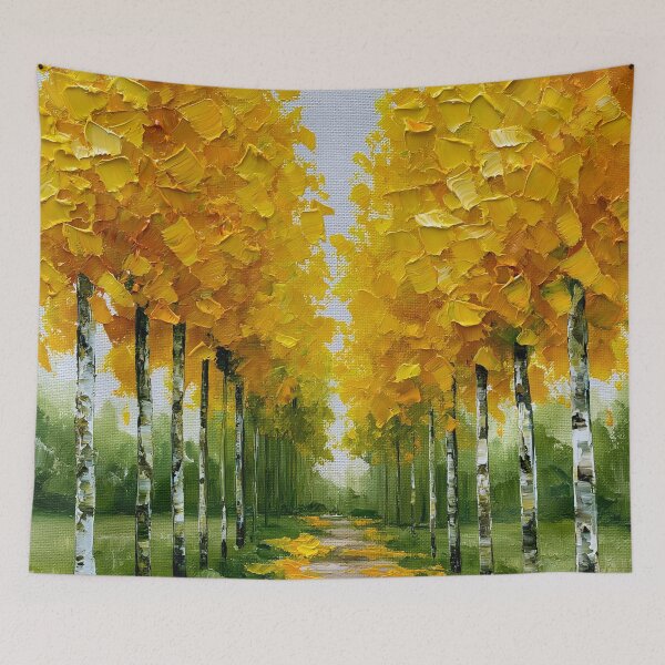 Item preview, Golden Autumn Path Through Birch Trees - Impasto Style designed and sold by SlowRegardArt.