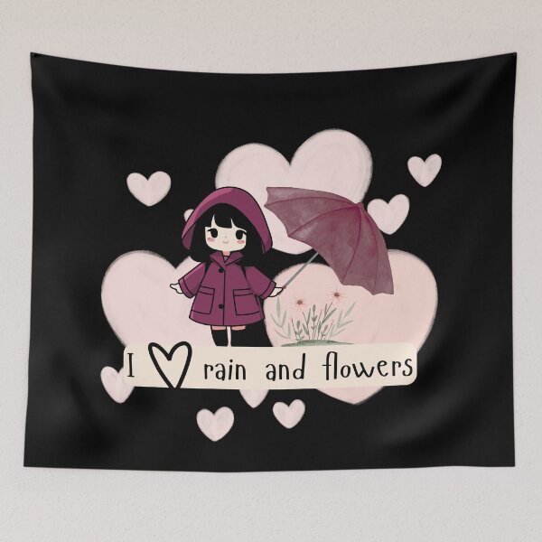 Item preview, I Love Rain and Flowers Cute Girl Sticker | Cozy Aesthetic Floral Rainy Day Design designed and sold by Art_IN_Design.