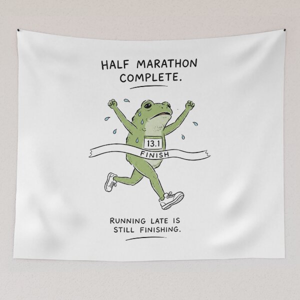 Item preview, Exhausted Frog Half Marathon Finisher Funny Running Quote designed and sold by bosamji.